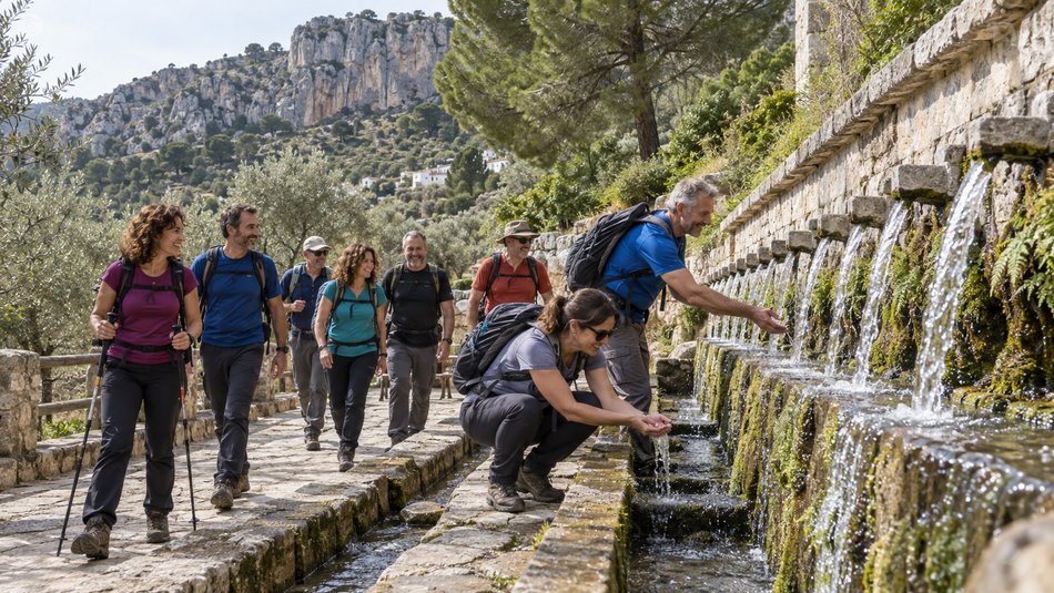 Grupo de senderistas en la Fuente de los Cien Caños