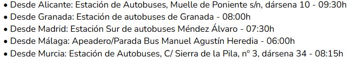 Horarios de autobuses Crucero MSC ORCHESTRA desde Valencia