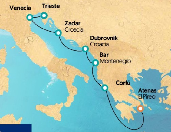 Mapa Itinerario Crucero Rondó Veneciano 2018 para singles