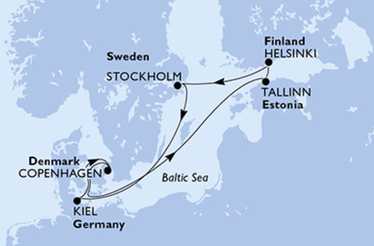 Mapa Itinerario Crucero Capitales Balticas MSC FANTASIA 18 Junio 2023