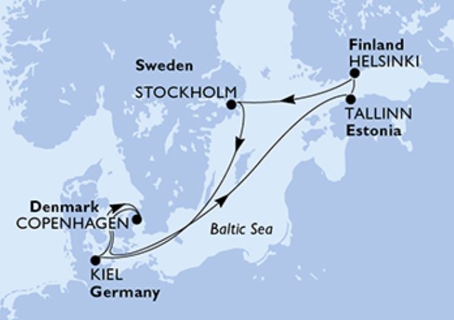 Mapa Itinerario Crucero Norte de Europa MSC FANTASIA 2023