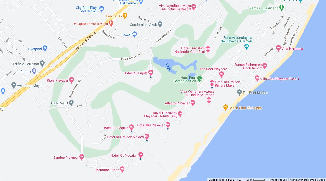 Mapa Ubicación como llegar al Hotel Riu Lupita en Playa del Carmen México