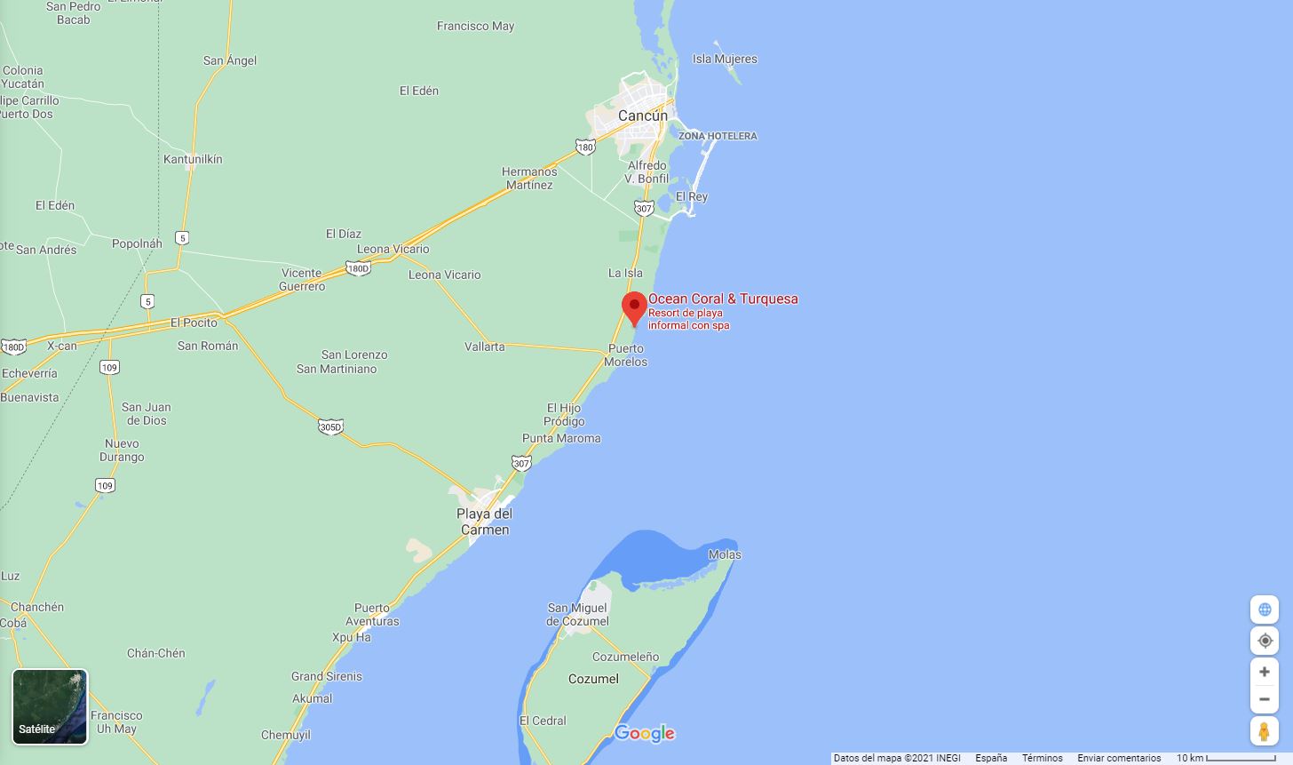 Mapa ubicacion y como llegar al hotel Ocean Turquesa en Riviera Maya