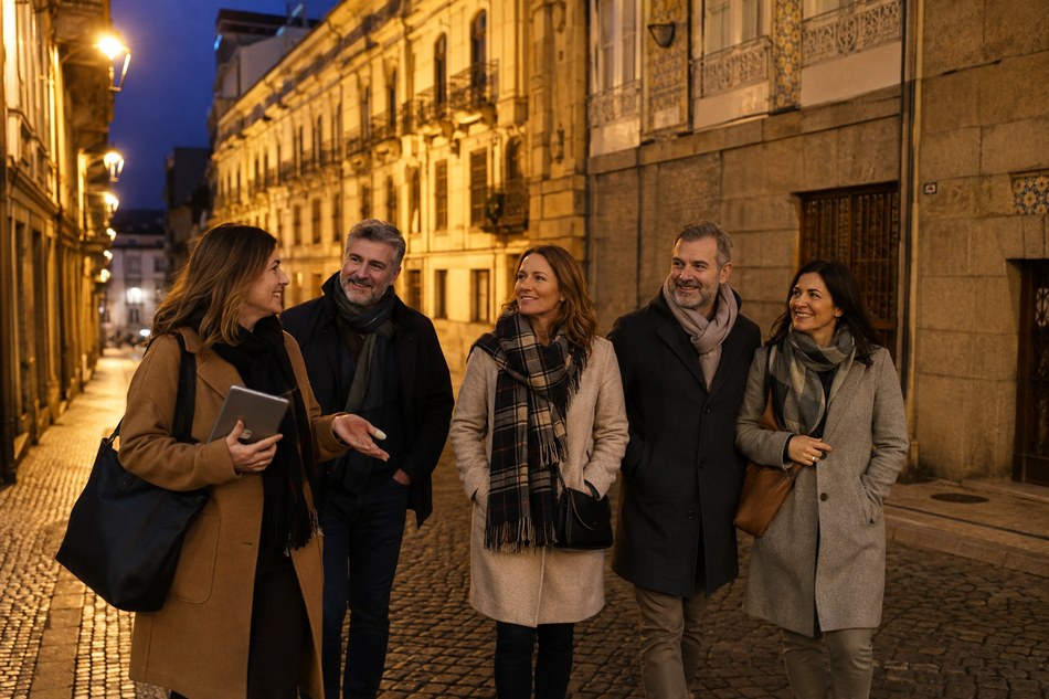 Llegada del grupo singles al centro histórico de Oporto