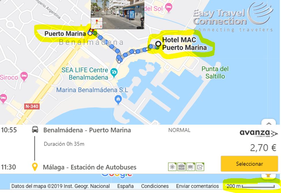 autobus Puerto Marina Benamadena a Málaga precios y horario Vacaciones Singles