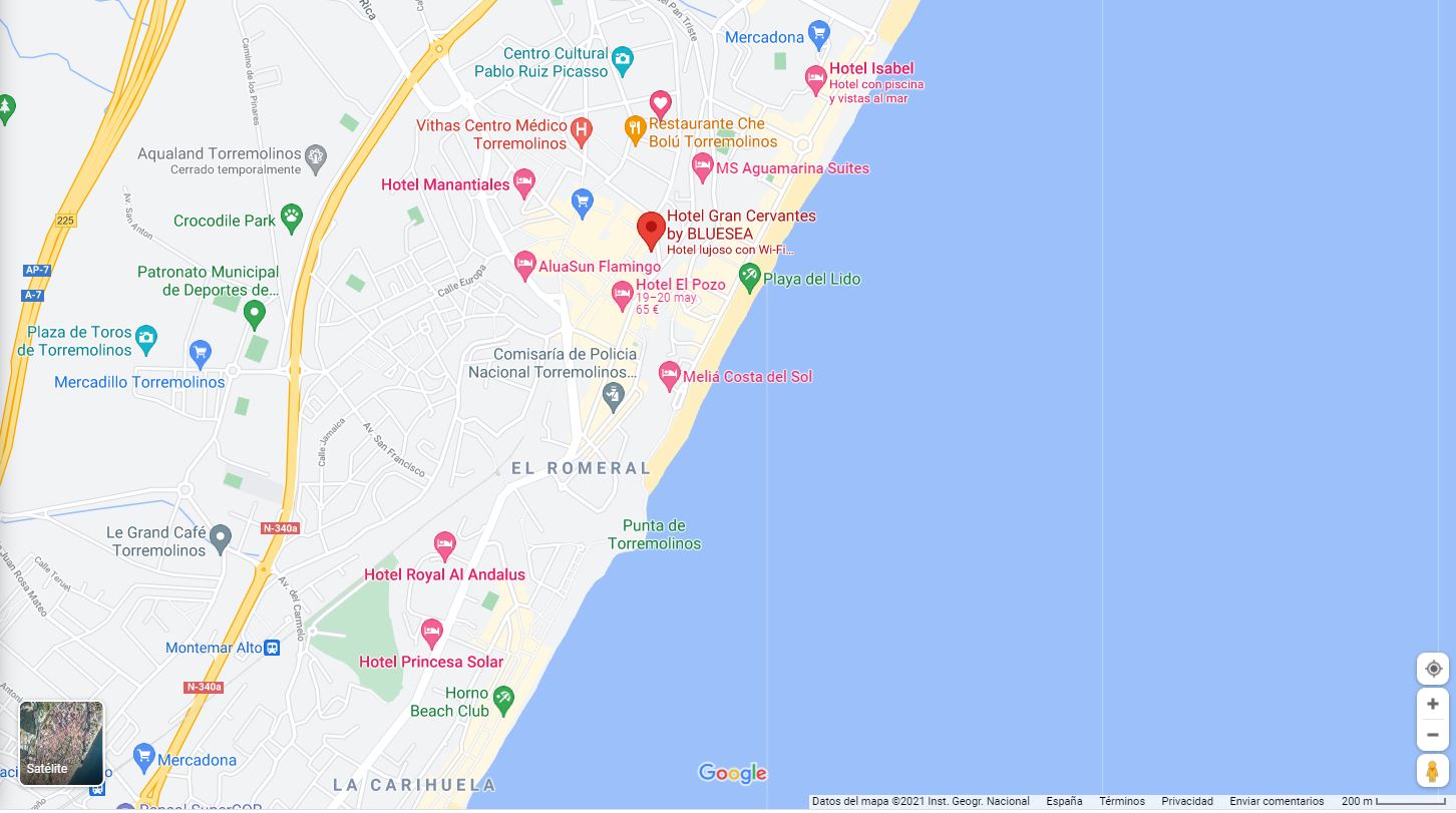 Ubicacion y mapa como llegar al hotel Cervantes Torremolinos